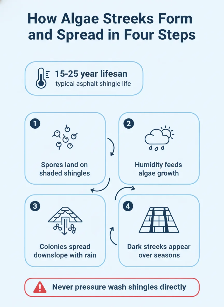 How Algae Streaks Form and Spread in Four Steps