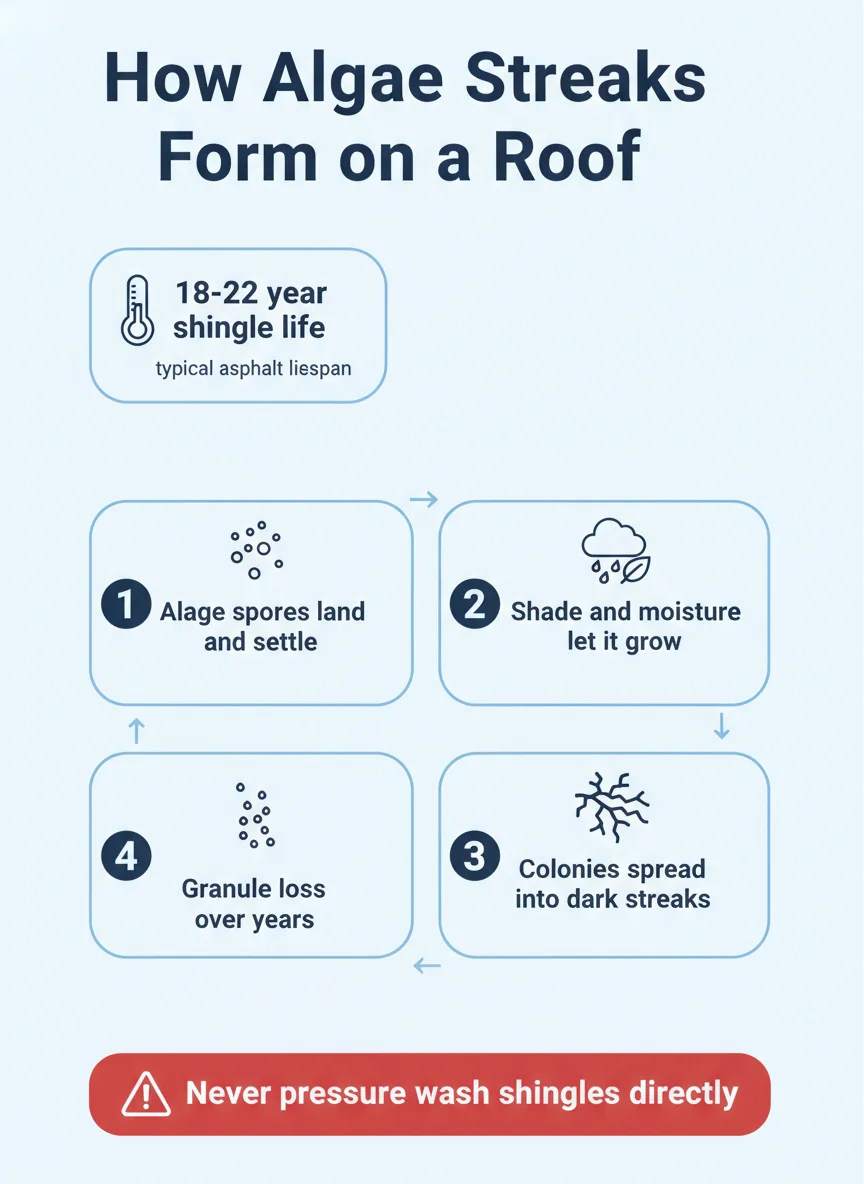 How Algae Streaks Form on a Roof