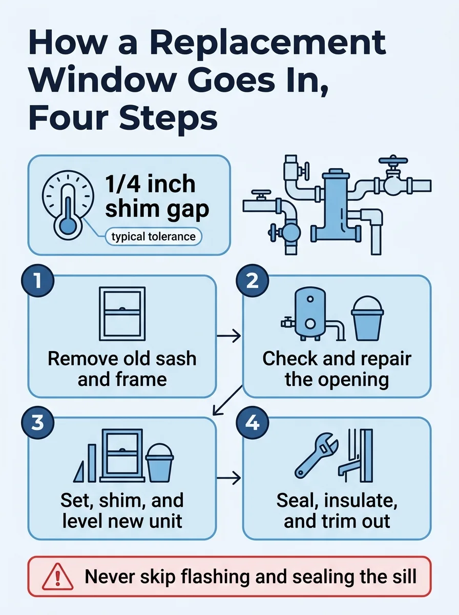 How a Replacement Window Goes In, Four Steps