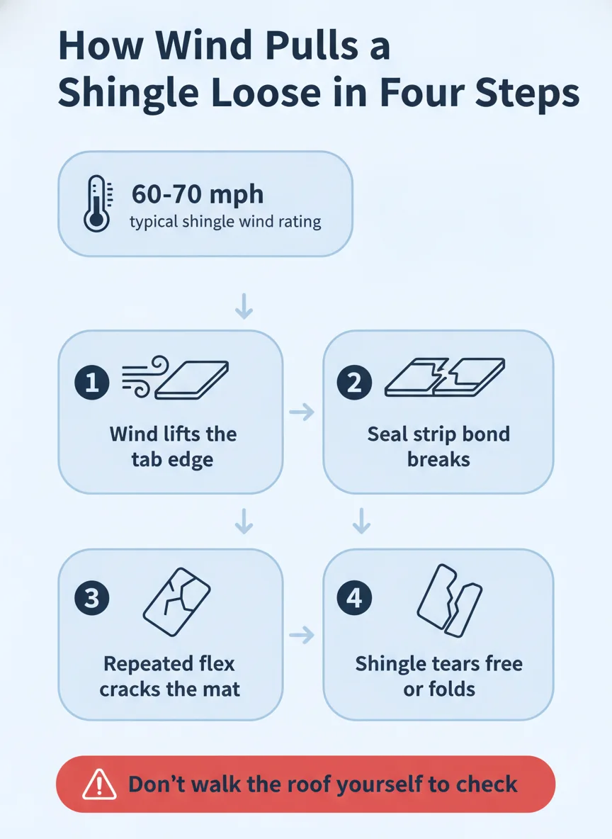 How Wind Pulls a Shingle Loose in Four Steps