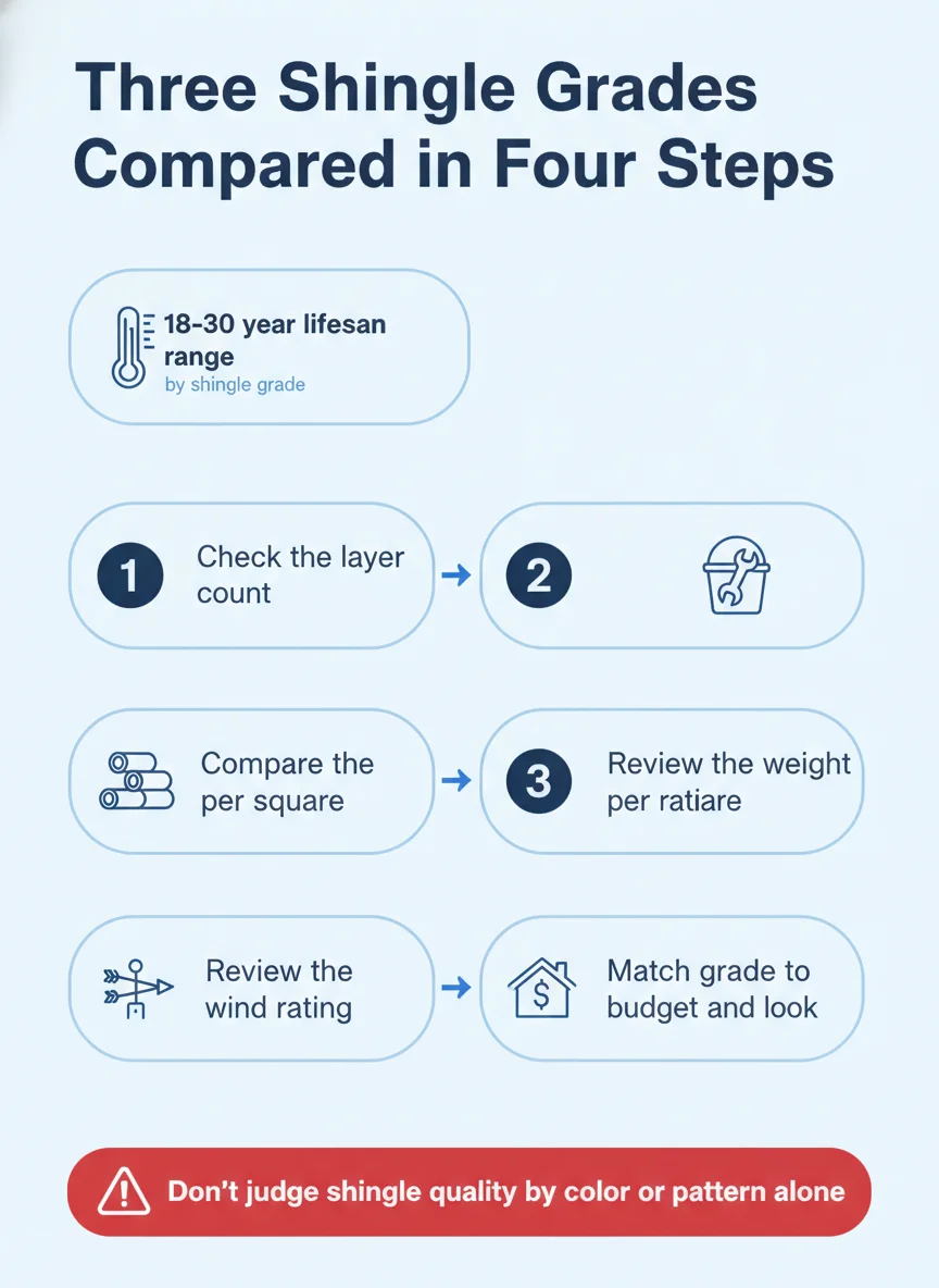 Three Shingle Grades Compared in Four Steps