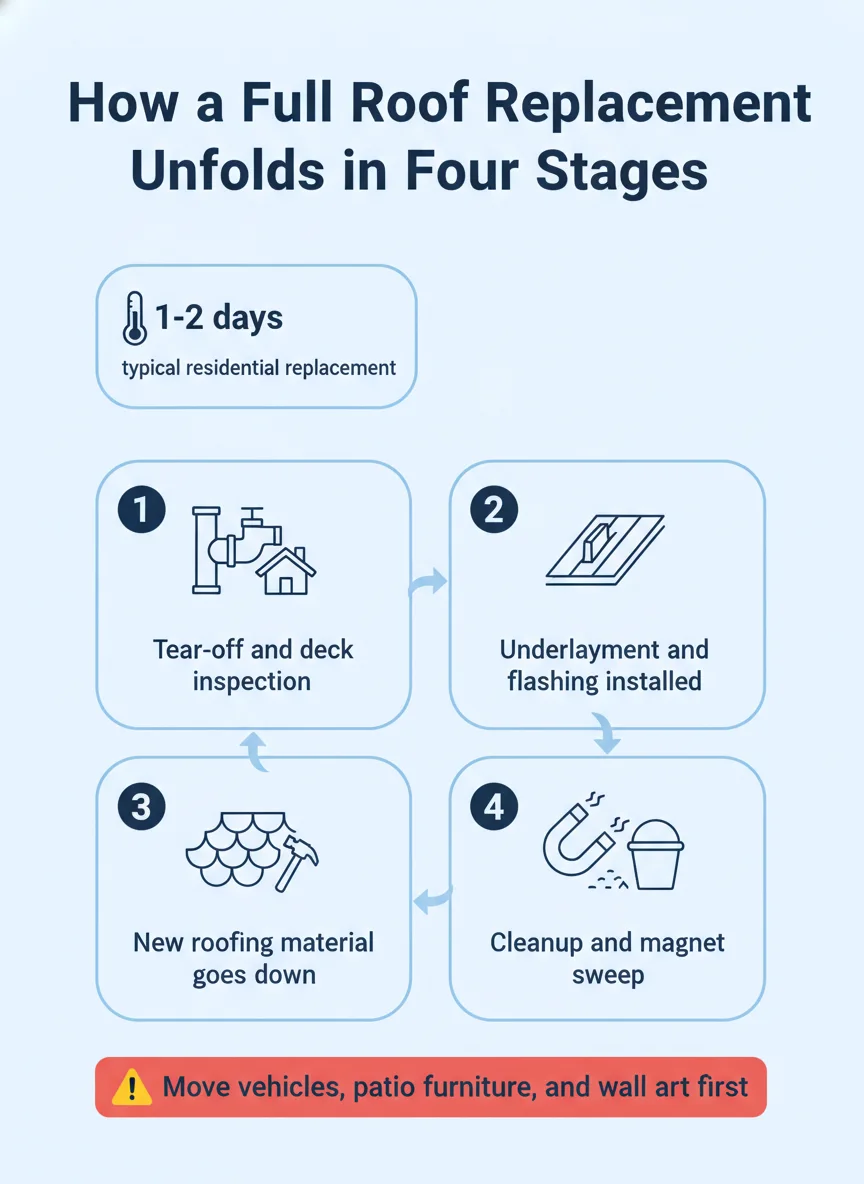 How a Full Roof Replacement Unfolds in Four Stages