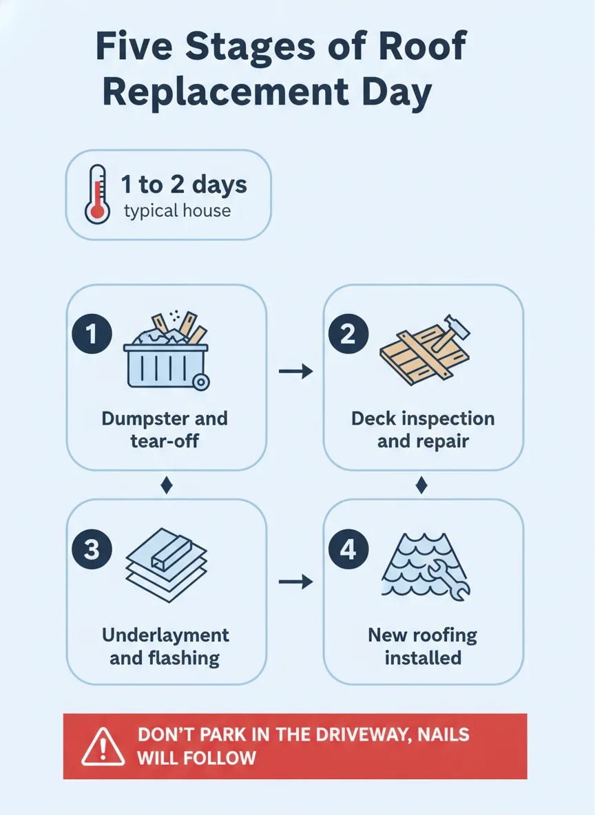 Five Stages of Roof Replacement Day