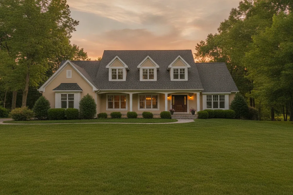 New roof with dormers at golden hour
