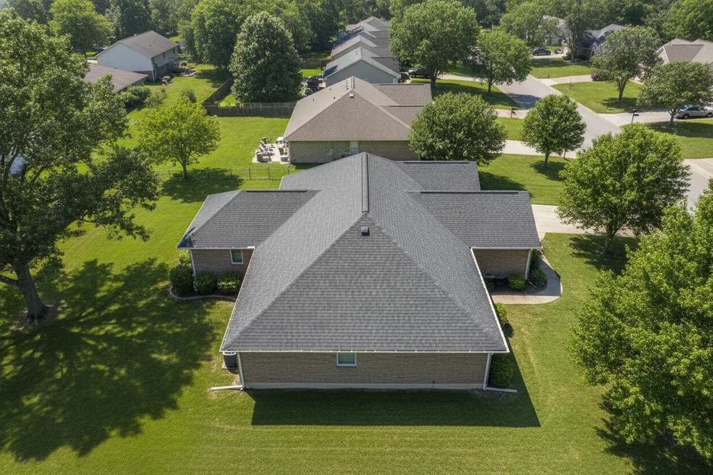 Finished roof from above showing clean ridge lines